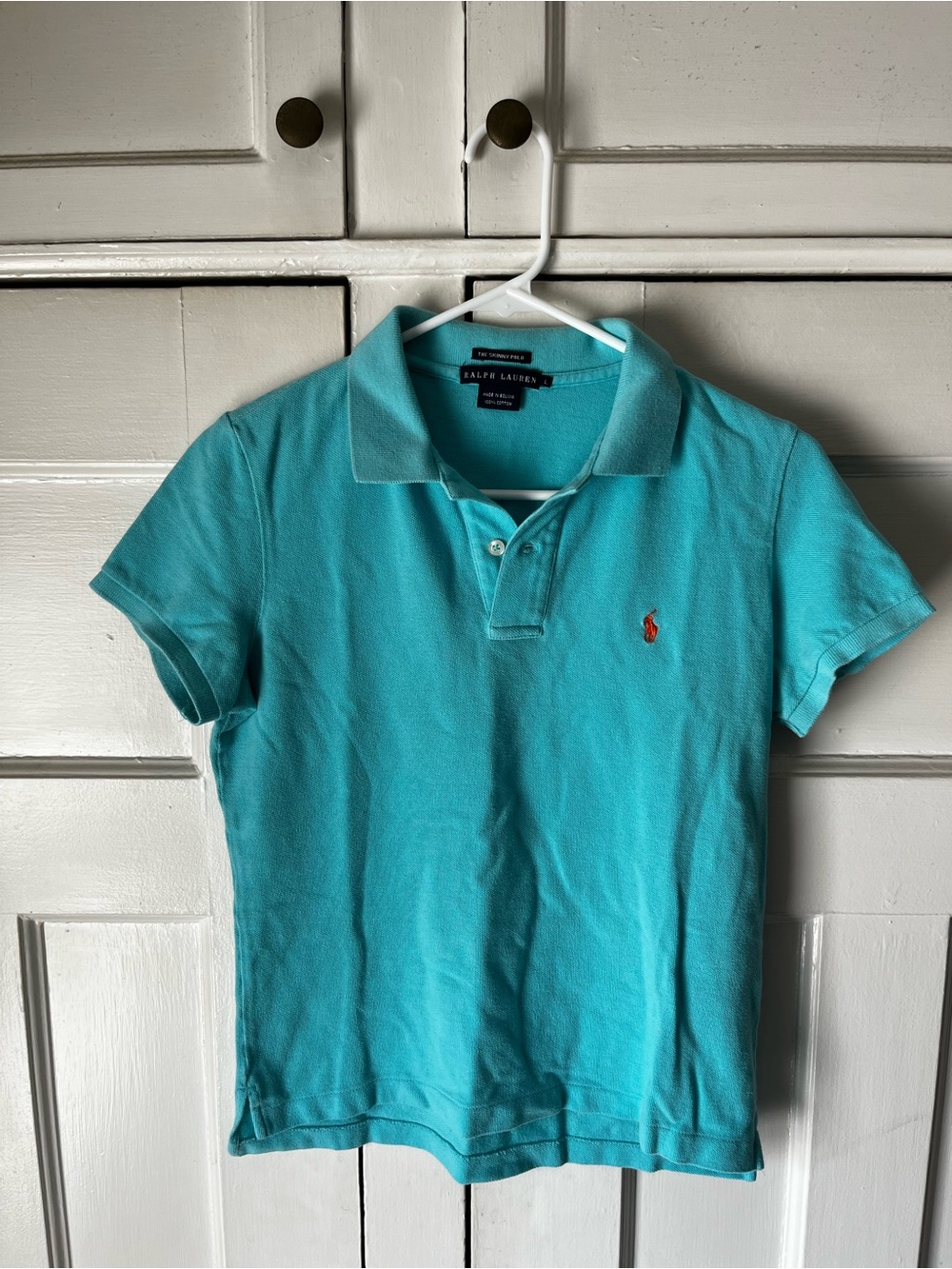 Ralph Lauren - "The Skinny Polo" Turquoise w/ Orange Pony - Women's Size L